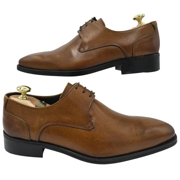 NEW Duca Italy Mens size 9 Burnished Brown Leather Plain-toe Derby Oxfords 42EU - Picture 5 of 14
